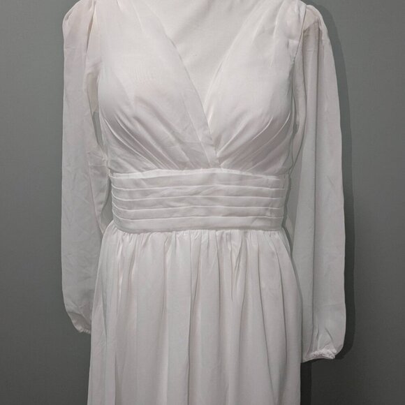 NWOT Women Chiffon White V-Neck White Wedding/ Bridesmaid Dress - Picture 3 of 6